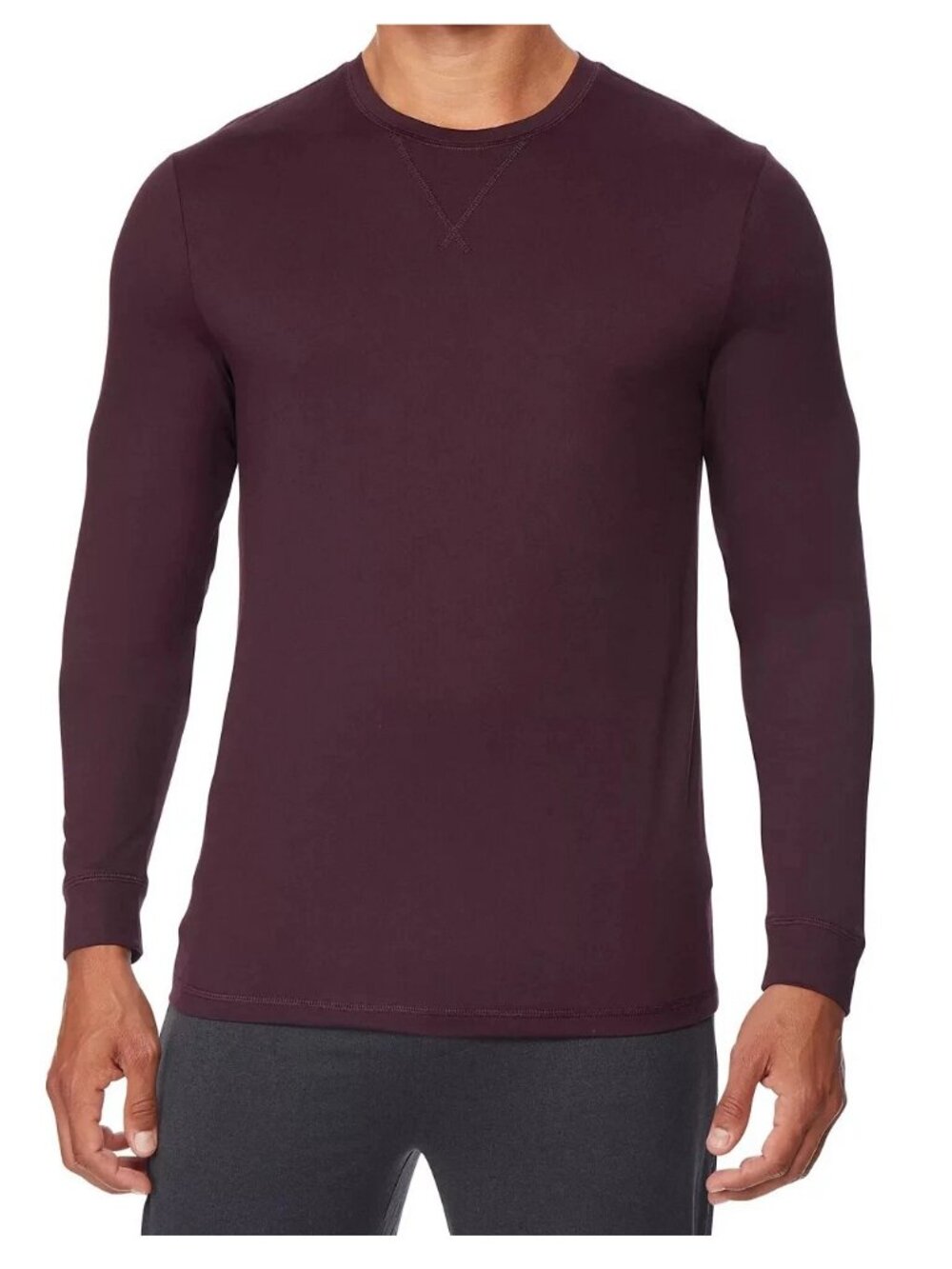 32 Degrees Men's Long Sleeve Lounge Sleep T-Shirt, Acai Berry, Small